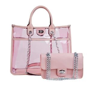 Large Clear Tote Bag Set Pink